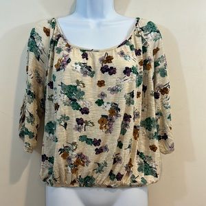 American Rag Floral Gathered Waist and Sleeve Shirt Sz M